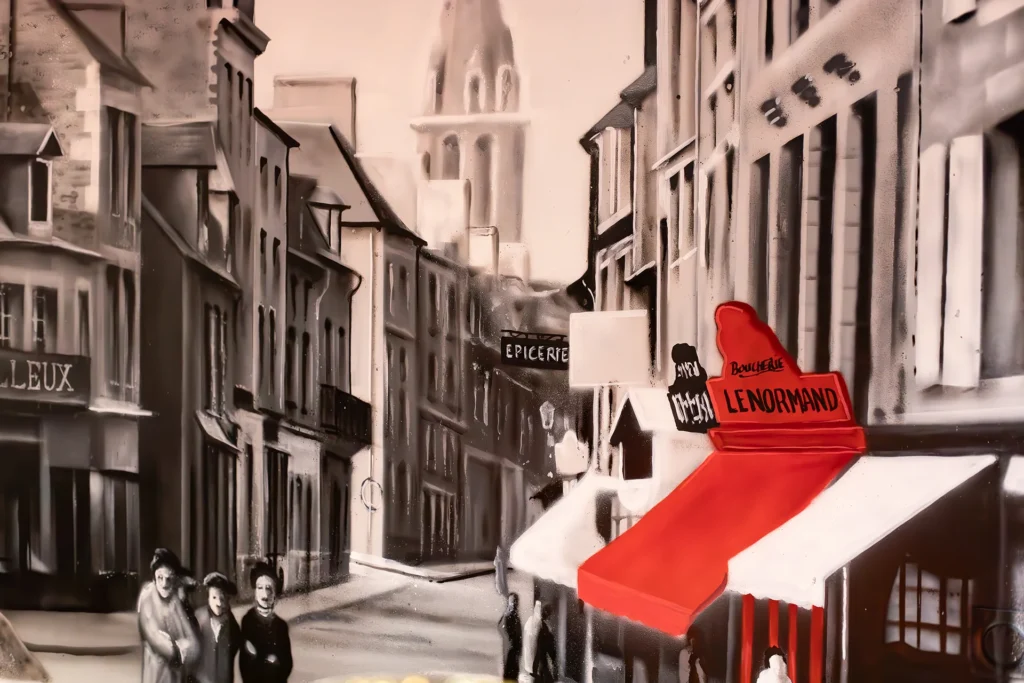 Peinture murale boucherie Maison Lenormand Tinchebray Bocage, décoration locale