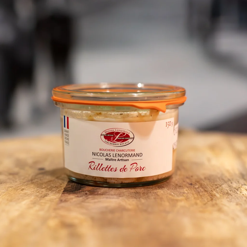 Bocal rillettes porc traditionnelles, artisan local Maison Lenormand Tinchebray Bocage